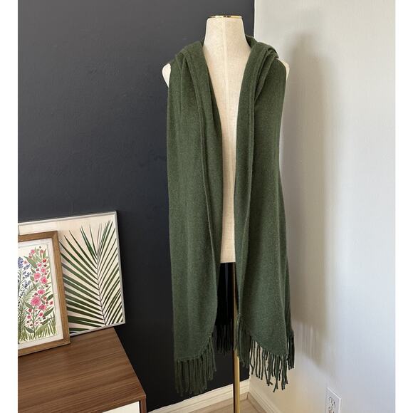 Elaine Turner Cashmere Open Front Cardigan Knit Vest Fringe Draped Collar - Picture 1 of 11